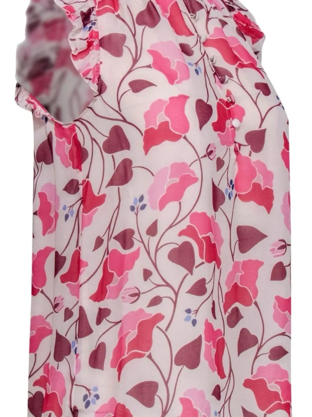KATE SPADE Pink Floral Ruffle-Trim Silk Blouse NWT
